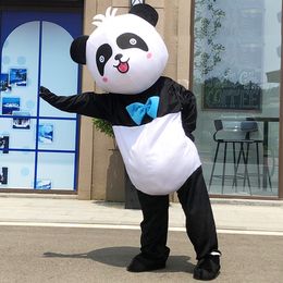 Adult Size Blue Bow Panda Mascot Costumes Halloween Fancy Party Dress Cartoon Character Carnival Xmas Easter Advertising Birthday Party Costume Outfit