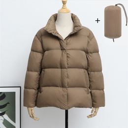 Winter Ultra Light Stand Collar Short Jacket Women 90% White Duck Down Coat Casual Tops Plus Size Parkes warm Snow Outwear 210430