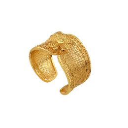 Africa Wedding Bride Cuff Bracelet For Women Luxury Flower Indian Dubai 24k Gold Bangles Charms Jewellery