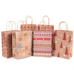 paper bags for cookies Canada - Gift Wrap 5pcs Kraft Paper Bags Snowflakes Santa Christmas Candy Cookie Packaging Bag Boxes 2022 Year Party Natal Kids Xmas Decor