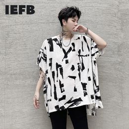 IEFB Summer Geometric Pattern Off Shoulder Raglan Sleeve O-neck Loose Men's Short Sleeve T-shirt Oversize Tops 210524