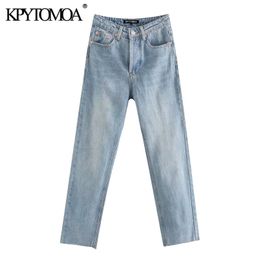 Women Chic Fashion High Waist Straight Jeans Buttons Fly Pockets Denim Pants Female Ankle Trousers Jean 210420