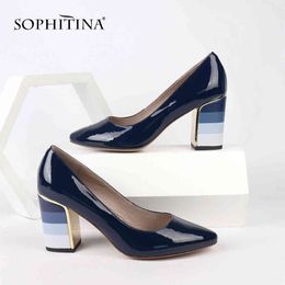 SOPHITINA Comfortable Square Heel Pumps Fashion Round Toe Special Design Square Heel Shoes Special Women's Pumps PC153 210513