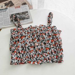 Floral Printed Women Crop Top Sexy Spaghetti Strap Stretchy Holiday Beach Lady Camis W817 210526