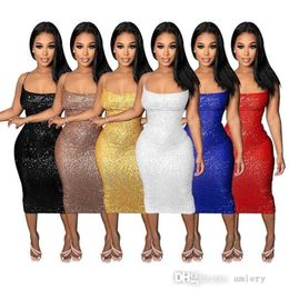 Casual Sequin Dresses Summer Sexy Suspender Backless Lace Up Slim Bodycon Dress Nightclub Plus Size Clothes