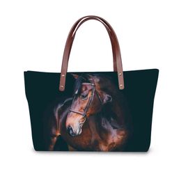 Small Wholale Hig-def Horse Print Ladi Handbags Women College Girls Hand Bags