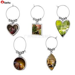 DIY Blank Sublimation Alloy Wine Glass Charms Marker Stemware ID Hoop Tags Party Cup Rings Heat Thermal Transfer Print Designs Wine Tasting Cup Signature Tag WHTqwe