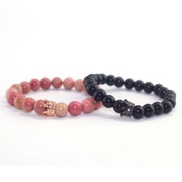 Charm Bracelets Simple Retro Bright Stone Wood Black Crown Diamonds Mixed With Micro-inlaid Elastic Strech Bracelet Set