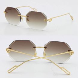 2021 Fashion Metal Diamond Cut Lens luxury designer Sunglasses Protection Rimless 18K Gold Male and Female Sun Glasses Shield Retro Design eyeglasses frames men