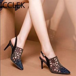 High Heels Sandalen Frau Mesh Sommerschuhe Frauen Pumps Spitz Zehen Knöchel Schnalle Strap Ethnische Stickerei Blume Handgemacht 210907