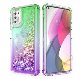 Hybrid Liquid Quicksand Glitter Cases For Moto G Stylus 5G 2021 Double Color Gradient Three Layer Heavy Duty Shockproof Protective Cover