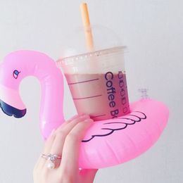 INS PVC Inflatable Flamingo Drinks Cup Holder Sports & Outdoor Pool cartoon Floats Floating Drink cups stand ring Bar Coasters Floatation Children bath toy