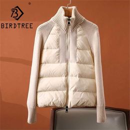 Autumn Winter Women Stand Up Collar Cotton Padded Coat Parka Knitted Patchwork Jacket Coats C10905Y 211216