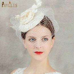 JM04 Luxury Lace Flower Tulle Birdcage Veil Headpiece 2021 Cheap Mini Wedding Bride Hat Elegant Blusher Veil Short Veil X0726