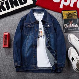 Plus Size 6XL 7XL 8XL Brand Men's Denim Jacket Dark Blue Fashion Casual Multi-pocket Classic Spring Autumn Jacket Male Clothes 211029