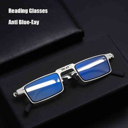 Portable Foldable Reading Blue Light Blocking Eyeglasses Square Frame For Women Men Eyestrain Readers Glasses With Case