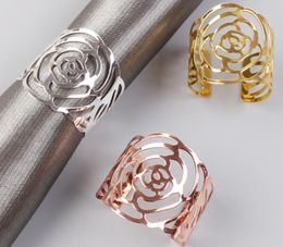 Rose Napkin Ring Silver Gold Colour Hollow Out Metal Napkins Holder For Party Wedding Table Decoration Supplies SN5335