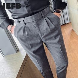 IEFB Men's Trend Korean Fashion Suit Pants British Business Trousers Slim Grey Ankle Length Straight Pants Male 9Y6670 210524