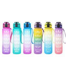 32oz Gradient Leakproof Fast Flow Trendy Water Bottle With Time Marker and Removable Strainer to Remind You Drink More HH21-337