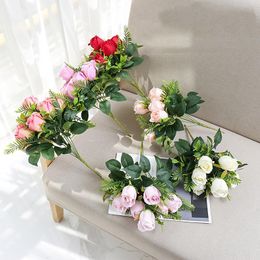Decorative Flowers & Wreaths 7 Heads Rose Pink Artificial Silk Bouquet Fake Flower For Wedding Decoration Vases Home Accessories
