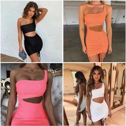 Women Casual Dresses Sexy Sleeveless Tight Fitting High Waist Slash Neck Backless Slim Solid Colour Folds Comfortable Breathable Wear Resistant 5 Colours WMD