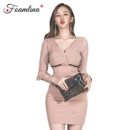 Sexy Deep V Neck Half Flare Sleeve Mini Bodycon Dress Women Spring Fashion High Waist Club Party 210603