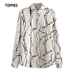 White Chain Printing Shirts Woman Blouses Tops Fashion Long Sleeve Button 210421