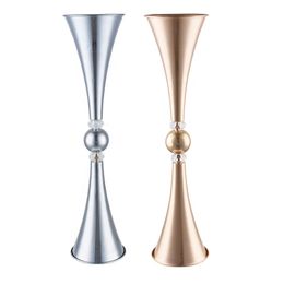 Horn-shaped Crystal Ball Road Lead Wedding Metal Table Flower Vase stand Candlestick Holder For Party Centrepiece senyu649