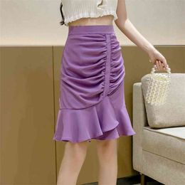 Fashion Temperament pleated Skirt Women Summer Mermaid skirt package Hip Short 210507