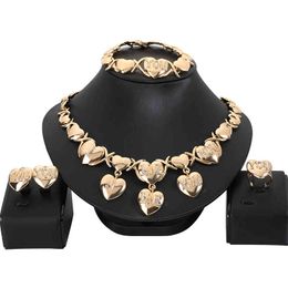 Dubai gold Jewellery sets for women African bridal Wedding gifts party heart Necklace earrings ring bracelet jewellery set