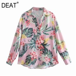 [DEAT] Summer Fashion Single-breasted Printing Long Sleeve Turn-down Collar Loose Elegant Women Shirt 13Q143 210527