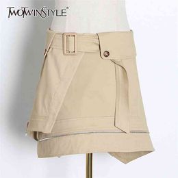 Casual Asymmetrical Skirts Female High Waist With Sashes Ruched Irregular England Style Mini Skirt Women Fashion 210521