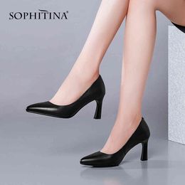 SOPHITINA Thin Heels Office shoes Women Pumps Genuine Leather Pointed Toe Super High Heel Shallow Mature Career Basic Pumps POB1 210513