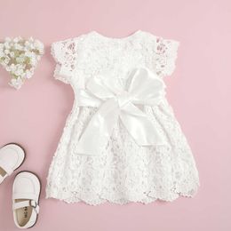 FOCUSNORM 0-4Y Summer Infant Kids Girls Sweet Dress Lace Flowers Hollow Out Bowknot Knee Length A-Line Princess Dress Q0716
