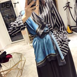 spring and summer fashion women clothes turn-down collar striped patchwork shirt female scarf spliced WE92605L 210421