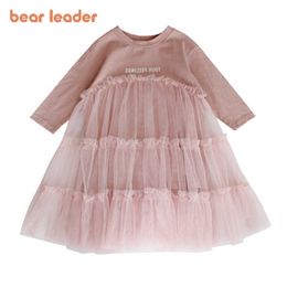 Bear Leader Kids Girls Mesh Patchwork Dresses Fashion Baby Girl Letter Print Costume Korean Style Cute Princess Clothes 3-7Y 210708