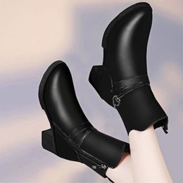 Boots Women Gothic Ankle Zip Punk Style Platform Shoes Goth Winter Lace-up Booties Chunky Heel Sexy