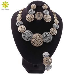 High Quality Women Dubai Gold Colour Jewellery Sets Crystal Necklace Earrings Ring Bracelet Christmas Present Girl Gifts H1022