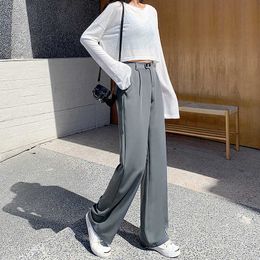 Plus Size Straight Tube Suit Pants Women's High Waist Pant New Loose Black Wide Leg Pants Women's Autumn Ladies Trousers Women Q0801