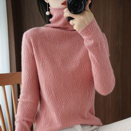 Autumn Winter Pile Collar Cashmere Pure Color Sweater Women Feather Jacquard Pullover Bottoming Shirt Tops For Fashion 210520