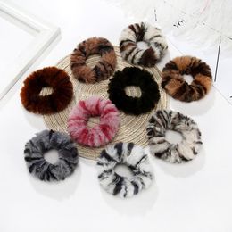 Fluffy Scrunchies Headbands Faux Furs Leopard Fuzzy Hair Ring Rope Ponytail Holder Scrunchie Hair Accessories 12 Colours DW5062
