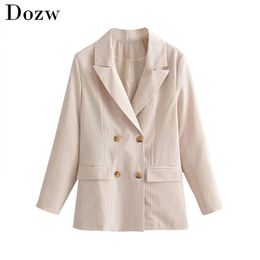 Vintage Double Breasted Plaid Women Blazer Elegant Office Ladies Suit Retro Houndstooth Female Pockets Jackets Outerwear 210515