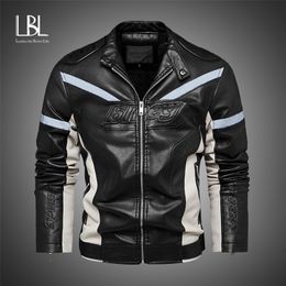 LBL Winter Faux Leather Jacket Men Fleece Warm Coats Fashion Stand Motorcycle Jackets Mens Reflective Biker PU Leather Jackets 211111