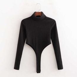 Skinny Women Bodysuit Autumn Fashion Black Overall Clothing 210602
