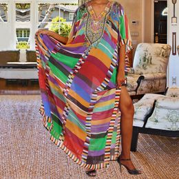 Kaftan Bikini Cover-ups Tunic Women Large Size Beach Wear Swim Suit Cover Up Bohemian Printed Loose Beach Dress