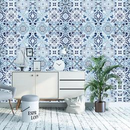 Wallpapers Blue Pattern Waterproof Contact Paper Self Adhesive For Kitchen Bathroom Removable Counter Peel And Stick Wallpaper Decor