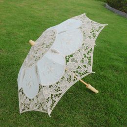 New Sun Cotton Embroidery Bridal White Ivory Battenburg Lace Parasol Umbrella Decorative umbrella for wedding