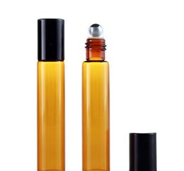 2022 new 10ml Amber Glass Roll On Bottle with Stainless Steel Roller Ball Essential Oils Brown Perfume Bottles
