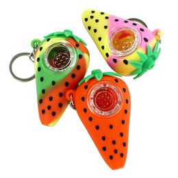 Oil Burner Pipes strawberry smoking hand pipe 2.9''portable Smoker Accessories Silicone Bong Glass Bubbler