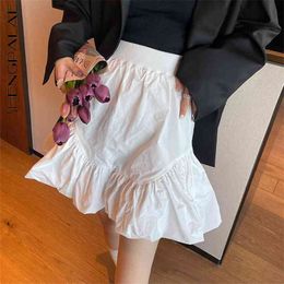 fashion black puff skirt women's summer white slim elastic waist mini female tide 5C910 210427